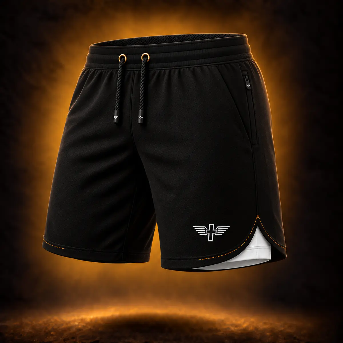 Black Steadfast Performance Short concept with a white liner, curved side split, and VentCore waistband.